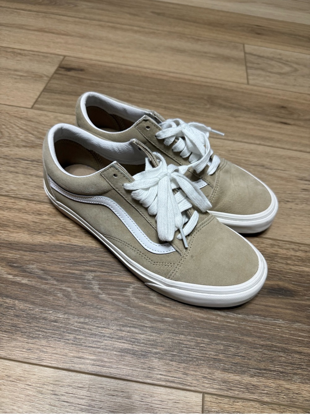 Vans Beige Suede Low-Top Sneakers with White Side Stripe